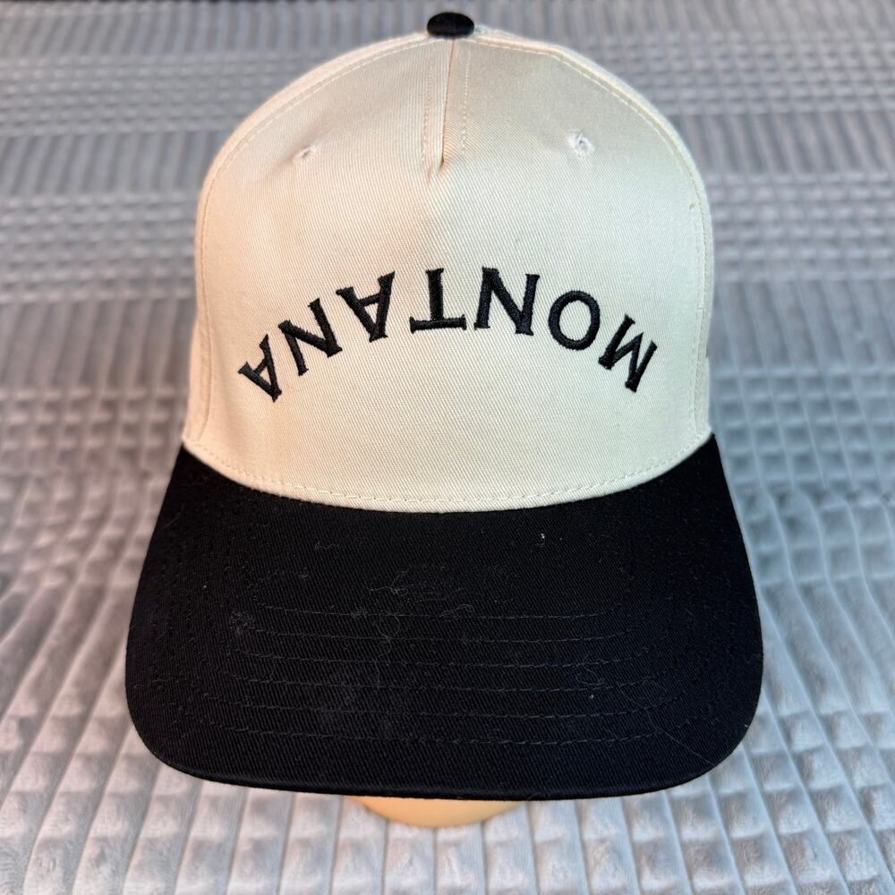 Montana Snapback Hat Off White Black Inverted Embroidered Script Cap Retro